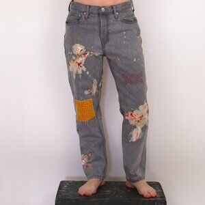 CUSTOM hand bleached, dyed and embroidered jeans